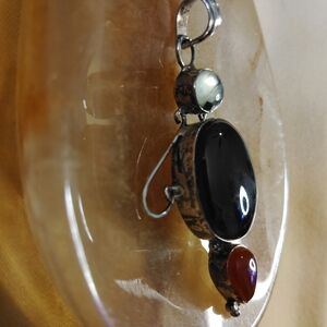 🔥 AMBER, CARNELIAN &  MOONSTONE,  STERLING PENDANT, & 18"  CHAIN.